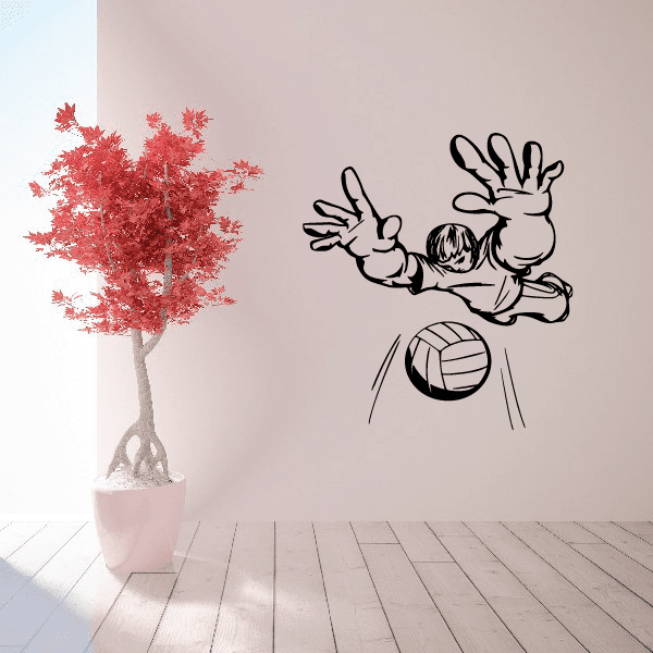 Volleyball player wall decal vinyl with black line art holding a volleyball