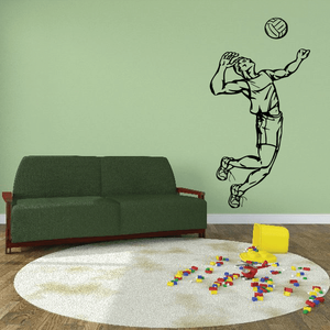 Volleyball player wall decal: athlete catching a volleyball overhead, outlined vinyl