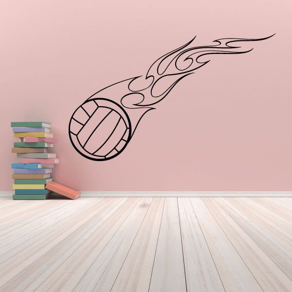 Volleyball wall decal vinyl graphic with swirling flame outline