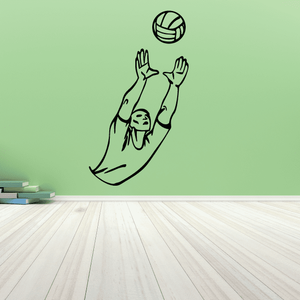 Volleyball wall decal vinyl sticker with volleyball and a seated spiking player silhouette