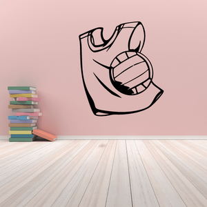 Volleyball wall decal with stylized hand catching a volleyball, bold black outline.