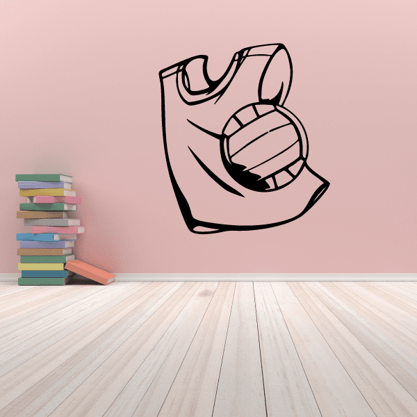 Volleyball wall decal with stylized hand catching a volleyball, bold black outline.