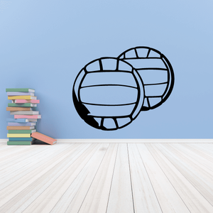 Volleyball wall decal vinyl, two blue line-art volleyballs with dark outlines