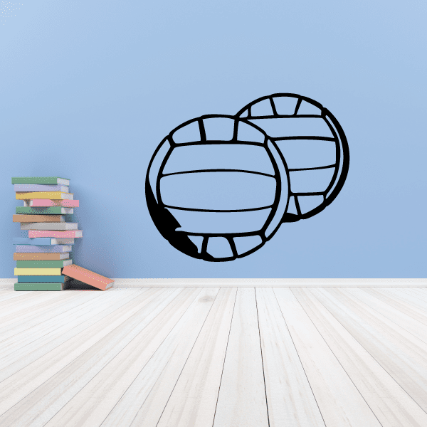 Volleyball wall decal vinyl, two blue line-art volleyballs with dark outlines