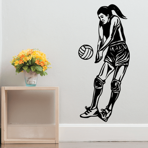Volleyball wall decal vinyl sticker of a female player silhouette with volleyball