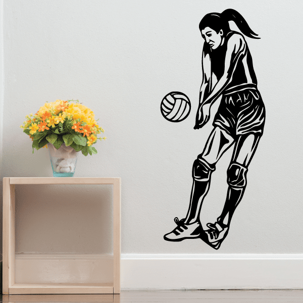 Volleyball wall decal vinyl sticker of a female player silhouette with volleyball