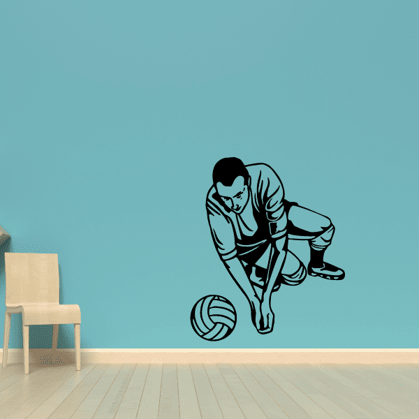 Volleyball wall decal: black volleyball player holding ball and dribbling with outline.