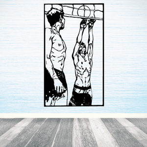 Volleyball wall decal with two monochrome players and a net graphic