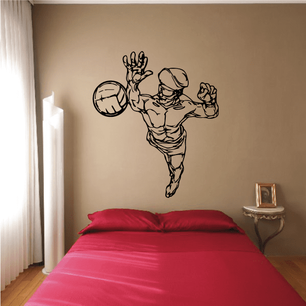 Volleyball wall decal vinyl sticker of a black player holding a volleyball