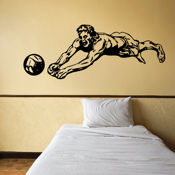 Black volleyball wall decal of a player holding a ball, vinyl sticker