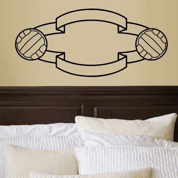 Volleyball wall decal vinyl sticker with two volleyballs and central oval