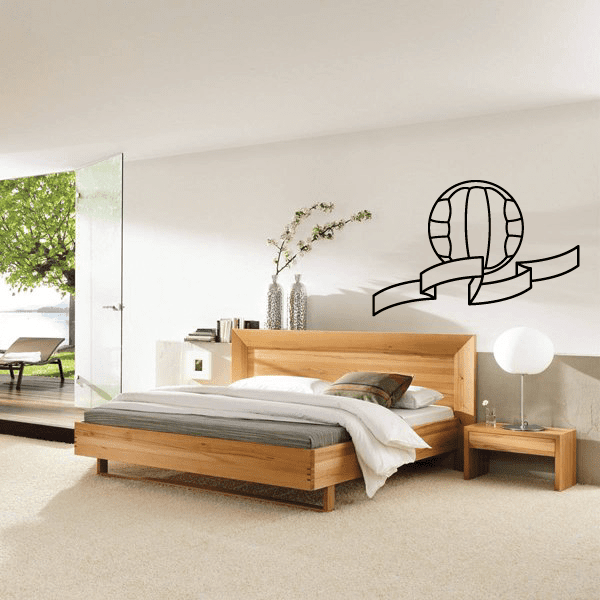 Volleyball wall decal vinyl sticker with outlined volleyball and net graphic