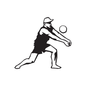Volleyball wall decal of a black volleyball player holding a ball in mid-action