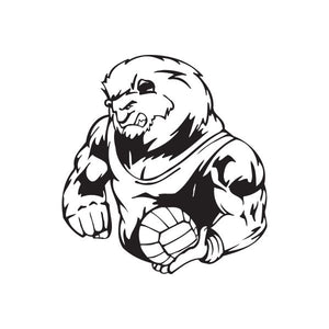 Volleyball mascot vinyl wall decal, black-and-white dog holding a volleyball