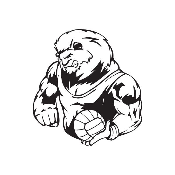 Volleyball mascot vinyl wall decal, black-and-white dog holding a volleyball