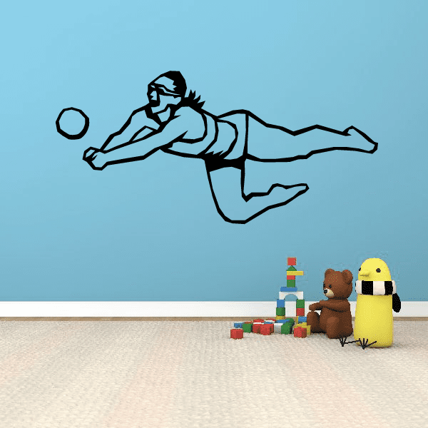 Volleyball wall decal: black vinyl silhouette of a volleyball player serving with ball