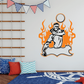 Volleyball wall decal sticker with flaming cartoon player holding a ball