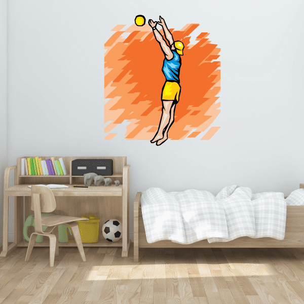 Volleyball wall decal sticker featuring a woman setting a yellow volleyball