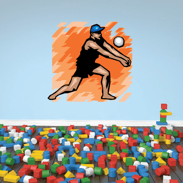 Volleyball wall decal sticker of a black-and-orange player with a white volleyball