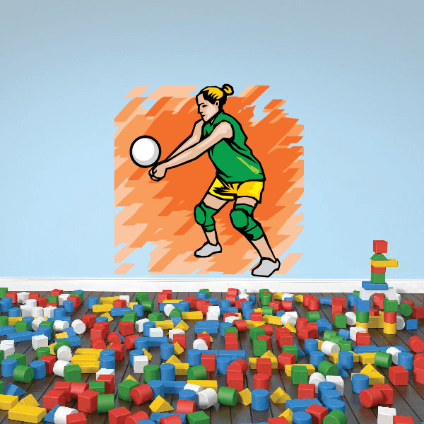 Volleyball wall decal of a player in green jersey holding a ball