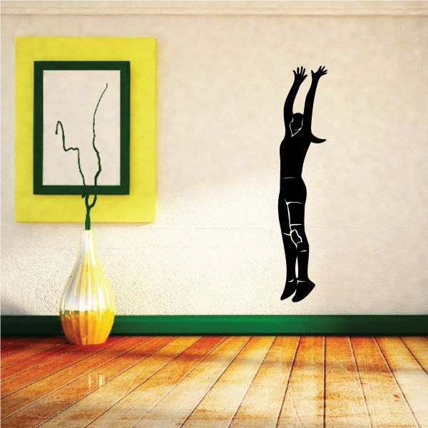 Vinyl wall decal of a black volleyball player reaching upward, arms up
