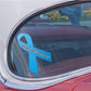Blue awareness ribbon vinyl sticker with awareness text