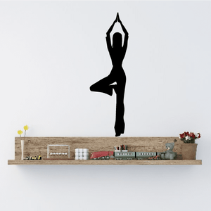 Yoga pose wall decal, black standing tree pose silhouette