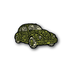 VW Bug vinyl sticker with green circuit pattern, die-cut outline