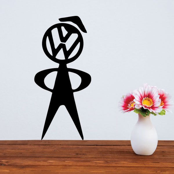 Family man car decal with VW emblem, black silhouette, stick-figure style
