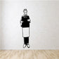 Waiter holding menu wall decal: black-and-white figure with apron.