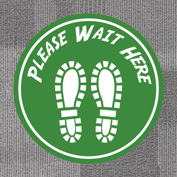 12" Green Please Wait Here Non-Slip Flooring Sticker - Multi-Pack