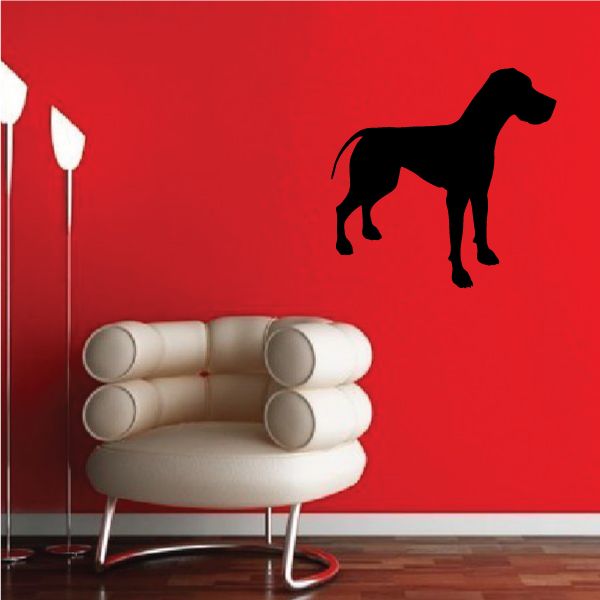 Waiting Great Dane decal with black dog silhouette on red surface