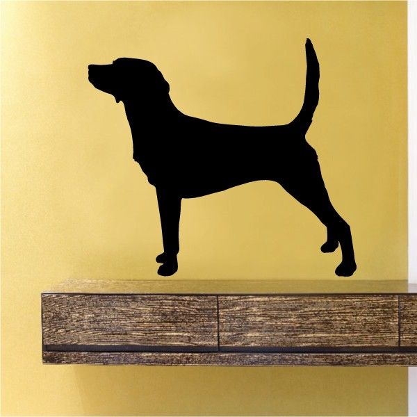 Black hound dog waiting silhouette decal with raised tail and front legs apart