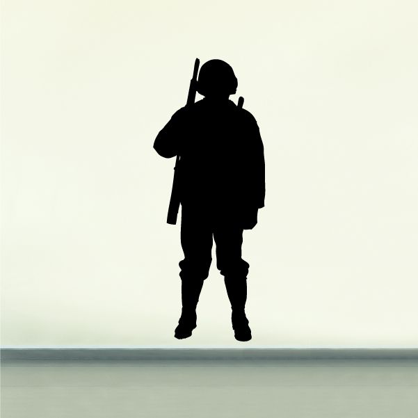 Waiting Soldier decal, black silhouette soldier standing with rifle