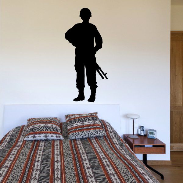Soldier with gun wall decal, black silhouette