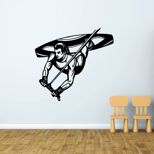 Wakeboarder big air decal: black-and-white wakeboard rider soaring with stylized board