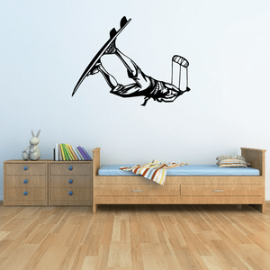 Wakeboarding wall decal, black silhouette of rider with board and fin