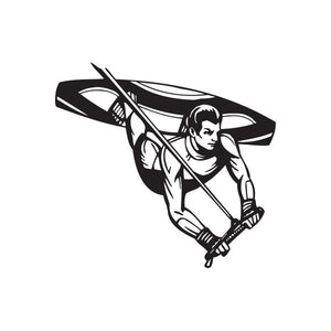 Black wakeboarding batwing decal with kneeling rider and surfboard-style silhouette