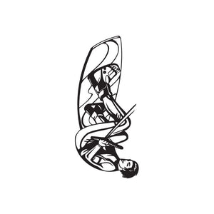 Wakeboarding Dum Dum decal: black-and-white cartoon wakeboard rider holding handle