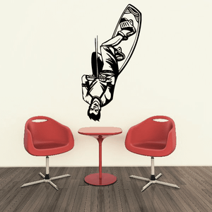 Wakeboarding flip decal with black wakeboard rider graphic, bold outline and details