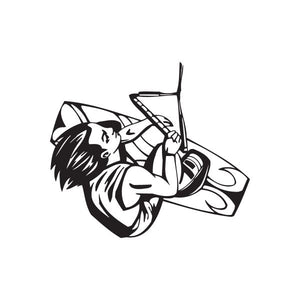 Wakeboarding frontroll wall decal, black and white stylized wakeboarder
