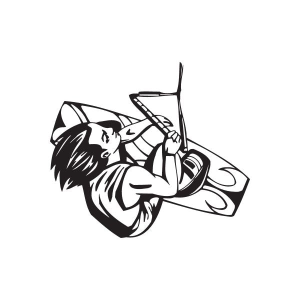 Wakeboarding frontroll wall decal, black and white stylized wakeboarder