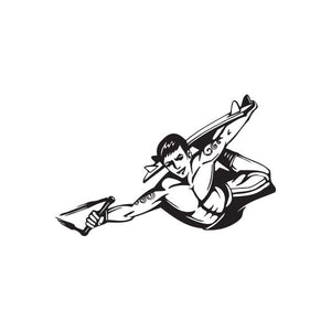 Wakeboarding hoochie glide graphic decal, black-and-white cartoon rider on wakeboard