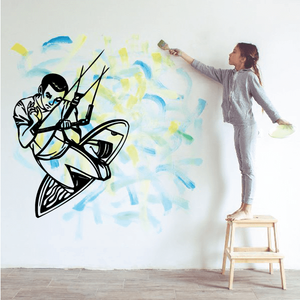 Wakeboarding one-handed ollie decal, black wakeboarder action wall sticker