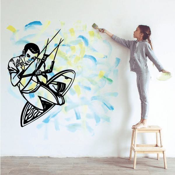 Wakeboarding one-handed ollie decal, black wakeboarder action wall sticker