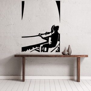 Wakeboarding side view decal with black silhouette of a rider mid-jump