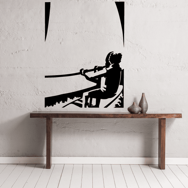 Wakeboarding side view decal with black silhouette of a rider mid-jump