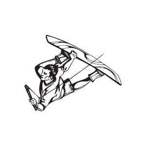 Wakeboarding speedball decal with black-and-white wakeboarder illustration holding handle rope