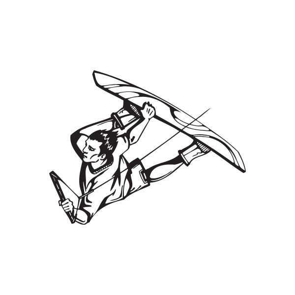 Wakeboarding speedball decal with black-and-white wakeboarder illustration holding handle rope