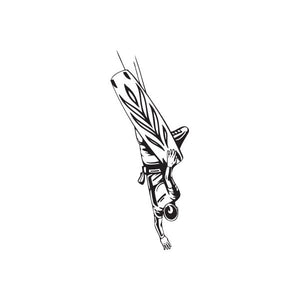 Wakeboarding rider decal, black-and-white outline of skater doing trick